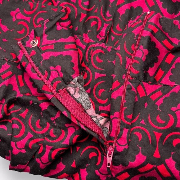 H&M Black Pink Red A Line Mini Skirt Retro Patterned Cotton Mod Style Size 6 - Picture 5 of 8